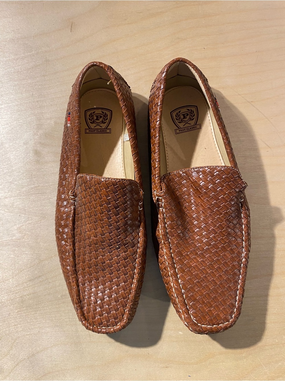 Phat Classic Men's Woven Brown Leather Slip-On Loafers 10